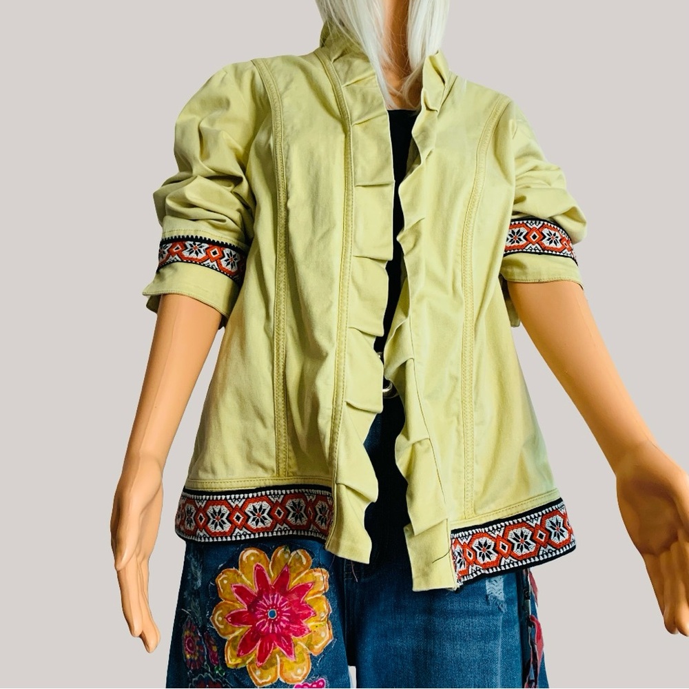 Colorful Upcycled Yellow Jacket with Large Skull Embellishments - Picture 6 of 7